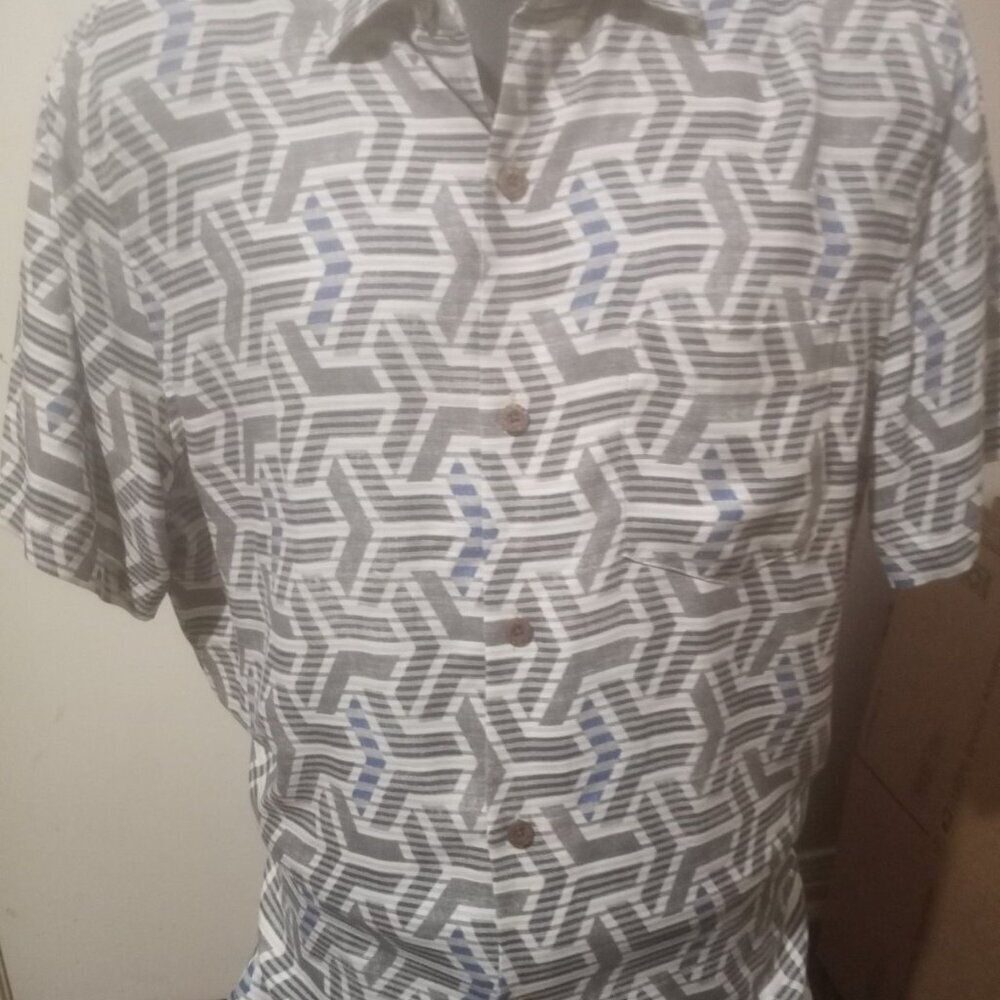 Tommy Bahama Mens Silk Linen Button Up Shirt Short Sleeve Island Zone Medium M